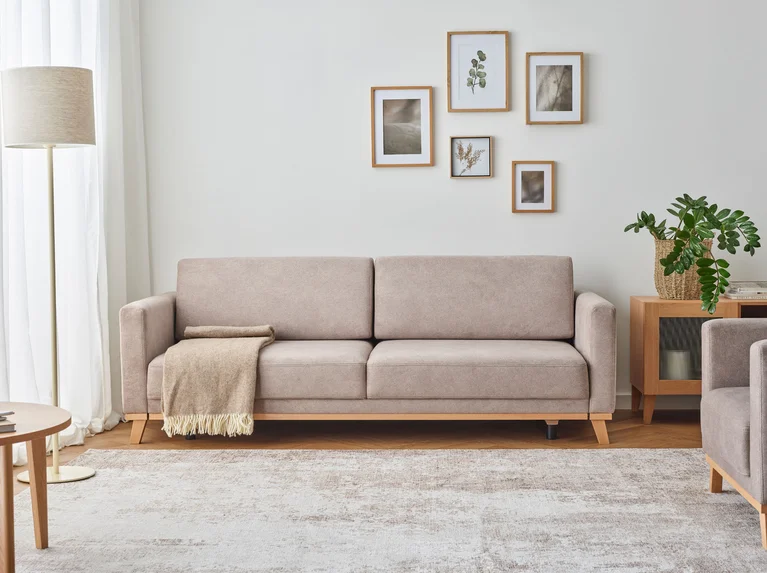 Sofa z tapicerką w kolorze kaszmiru